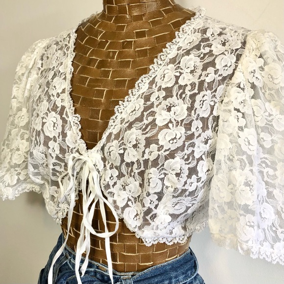 Vintage Tops - Vintage White Lace Crop Top